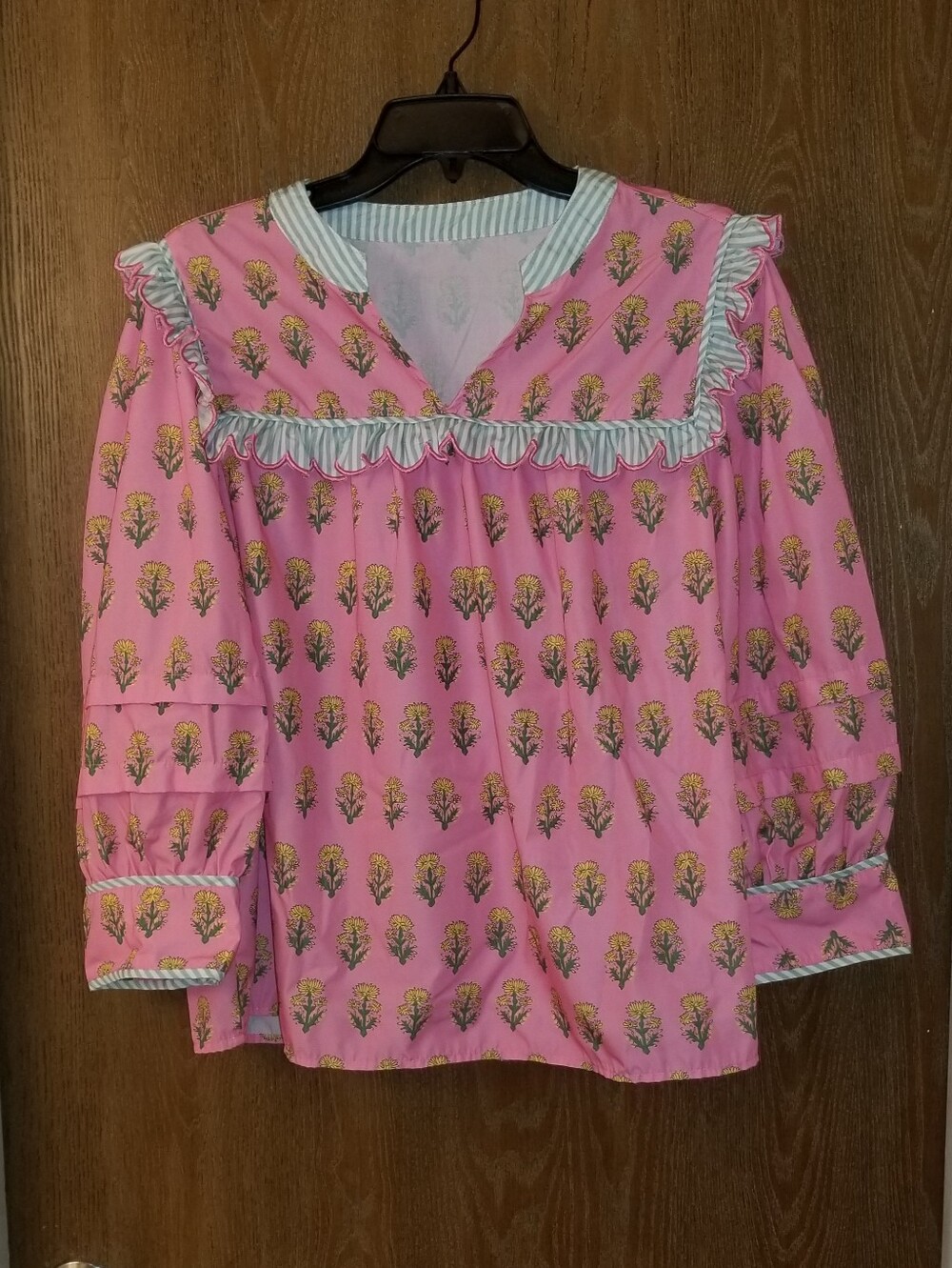 Women's Pink Floral Ruffle Long-Sleeve Top